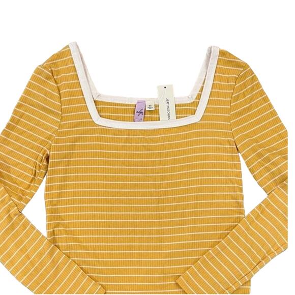 NWT Francesca's Gold and Cream Striped Ribbed Long Sleeve Shirt - SIZE XS - Picture 2 of 7